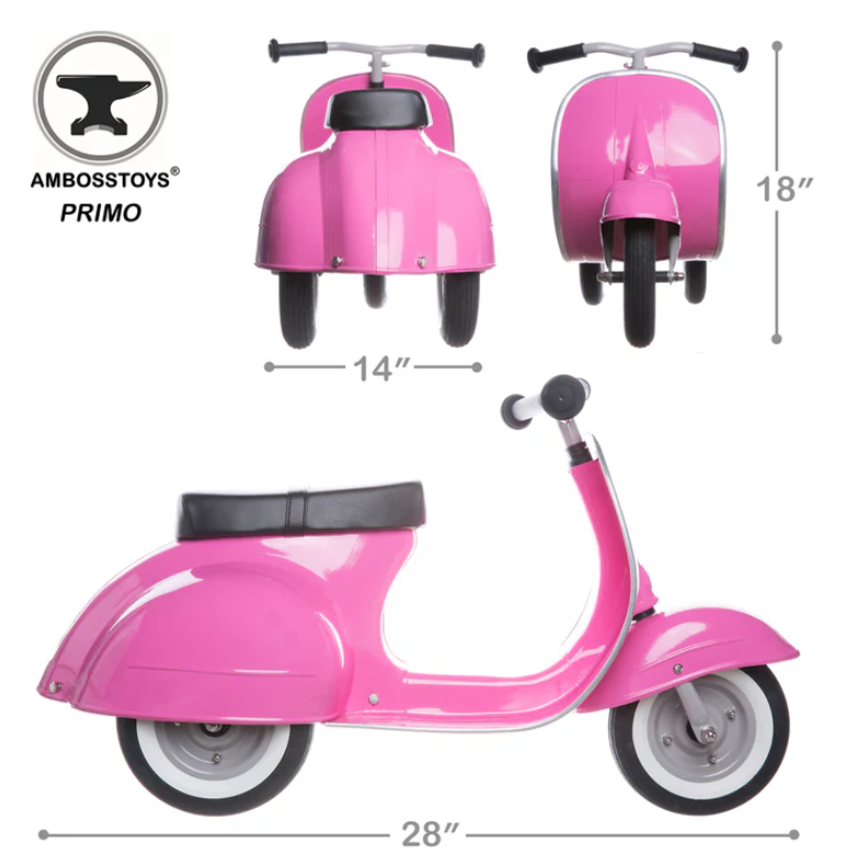 Ambosstoys PRIMO 經典 兒童平衡車 (迷人粉 PINK) | 送給孩子、孫子或愛人的完美禮物 | 每位經典汽車愛好者的收藏品