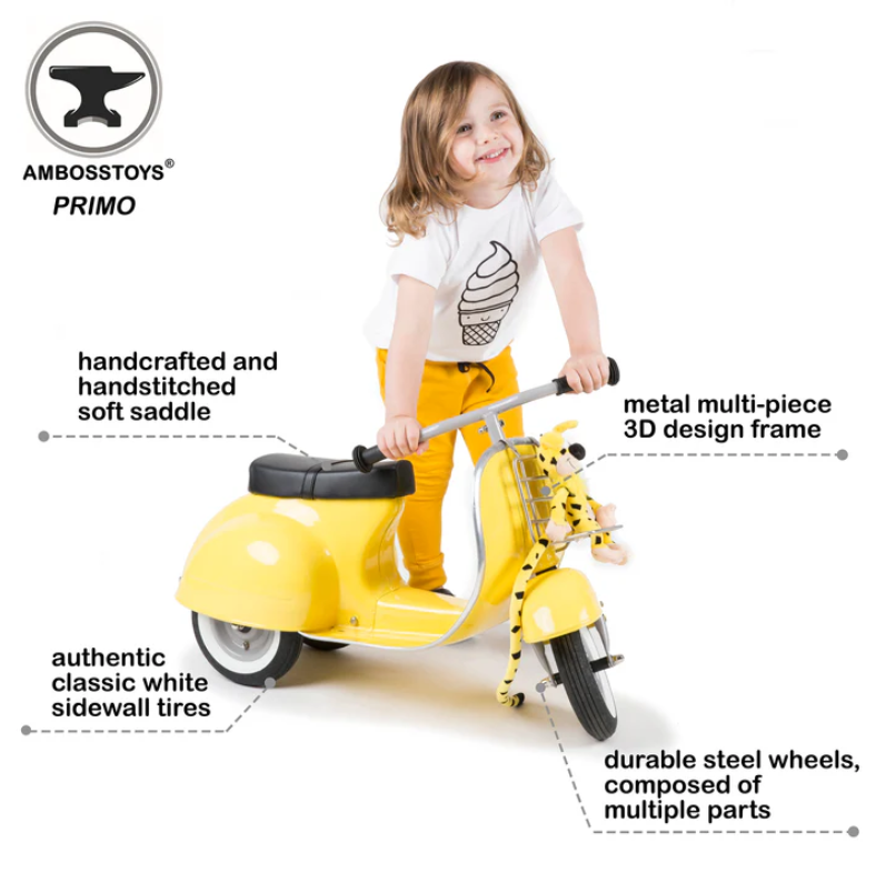 Ambosstoys PRIMO 經典 兒童平衡車 (檸檬黃 YELLOW) | 送給孩子、孫子或愛人的完美禮物 | 每位經典汽車愛好者的收藏品
