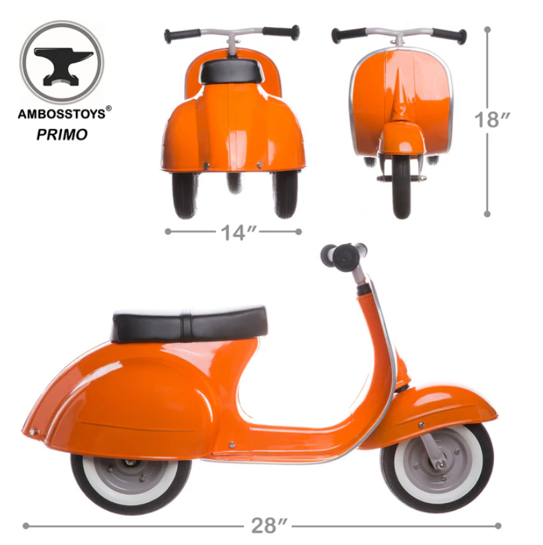 Ambosstoys PRIMO 經典 兒童平衡車 (珊瑚橙 ORANGE) | 送給孩子、孫子或愛人的完美禮物 | 每位經典汽車愛好者的收藏品